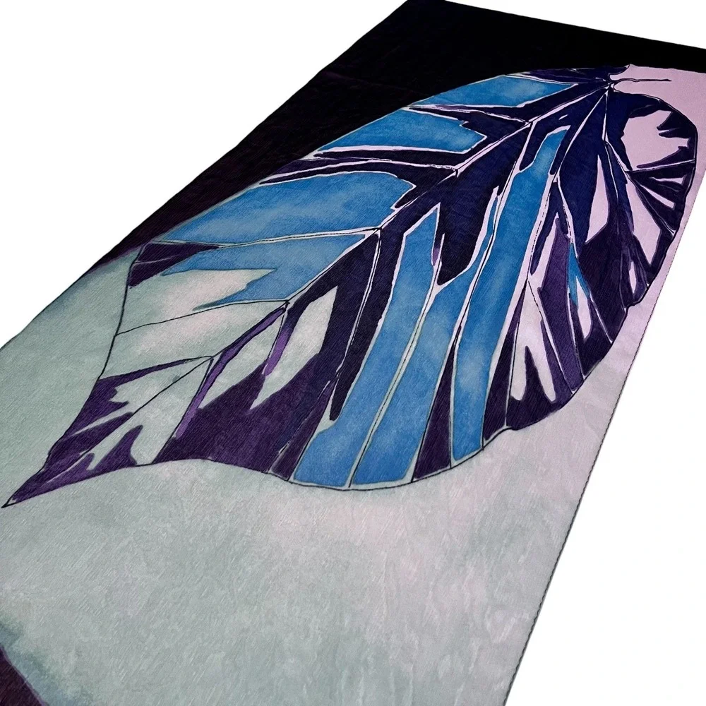 Worth New York Silk Scarf Large Leaf Print 72x21 Colorblock Blue‎ Purple